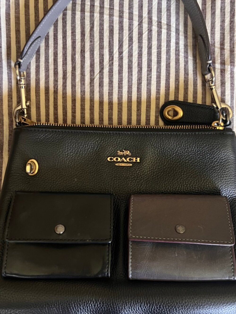 Coach (Re)Loved Black Pebble Leather Zip Shoulder Bag Gold Hardware